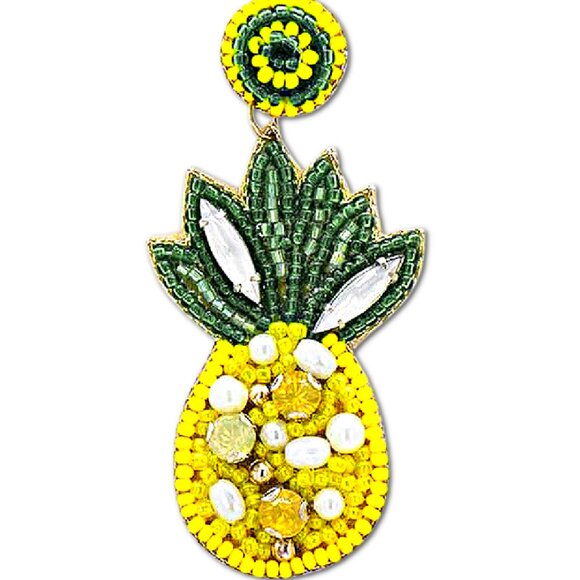 Rhinestone Crystal Seed Bead Sequin Resort Tropical Fruit Statement Earrings NEW - Picture 3 of 3